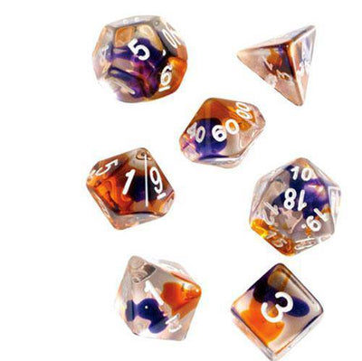 RPG Dice Set (7+1): Purple, Orange Semi-Transparent Resin