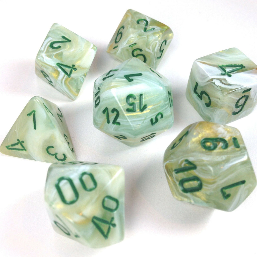Chessex: Polyhedral Marble Dice sets - 10mm - Green / Dark Green