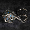 Sapphire Dragon Eye Metal Hollow D20 Dice Cage Keychain + 7 Mini Metal Dice Set