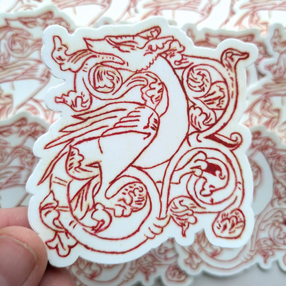 Ancient Nordic Dragon Ornamental Sticker - Vintage Scandinavian Art Decal