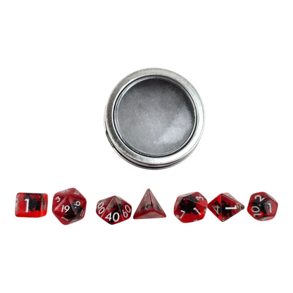Scorpion Dice Set — 7-Piece Clear Red Resin DND Dice with Scorpion Inclusions