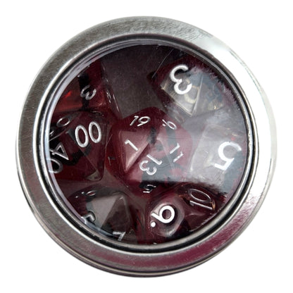 Scorpion Dice Set — 7-Piece Clear Red Resin DND Dice with Scorpion Inclusions