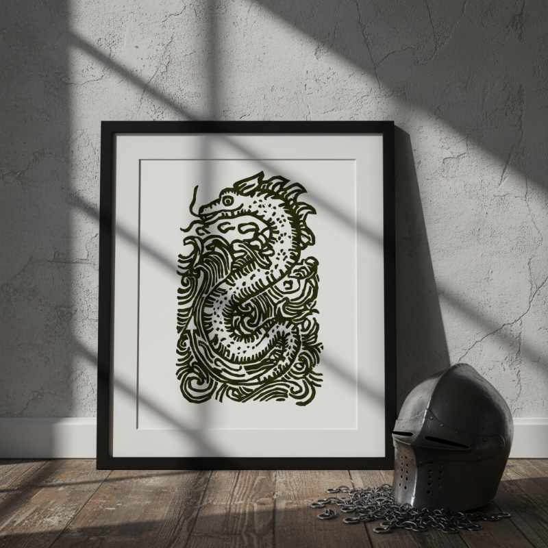 Loch Ness Sea Serpent Relief Print 5x7 Limited Edition