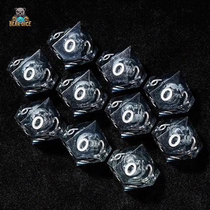 Shadow Skull  D10 Dice Black Translucent Resin 10 Sided Dice