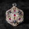 Silver Metal d20 Dice Cage Necklace Set Ruby Dragon's Eye