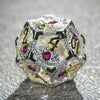 Silver with Pink Gems Dragon's Eye Hollow Metal RPG dice set