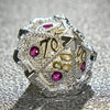 Silver with Pink Gems Dragon's Eye Hollow Metal RPG dice set
