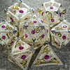 Silver with Pink Gems Dragon's Eye Hollow Metal RPG dice set