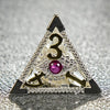 Silver with Pink Gems Dragon's Eye Hollow Metal RPG dice set