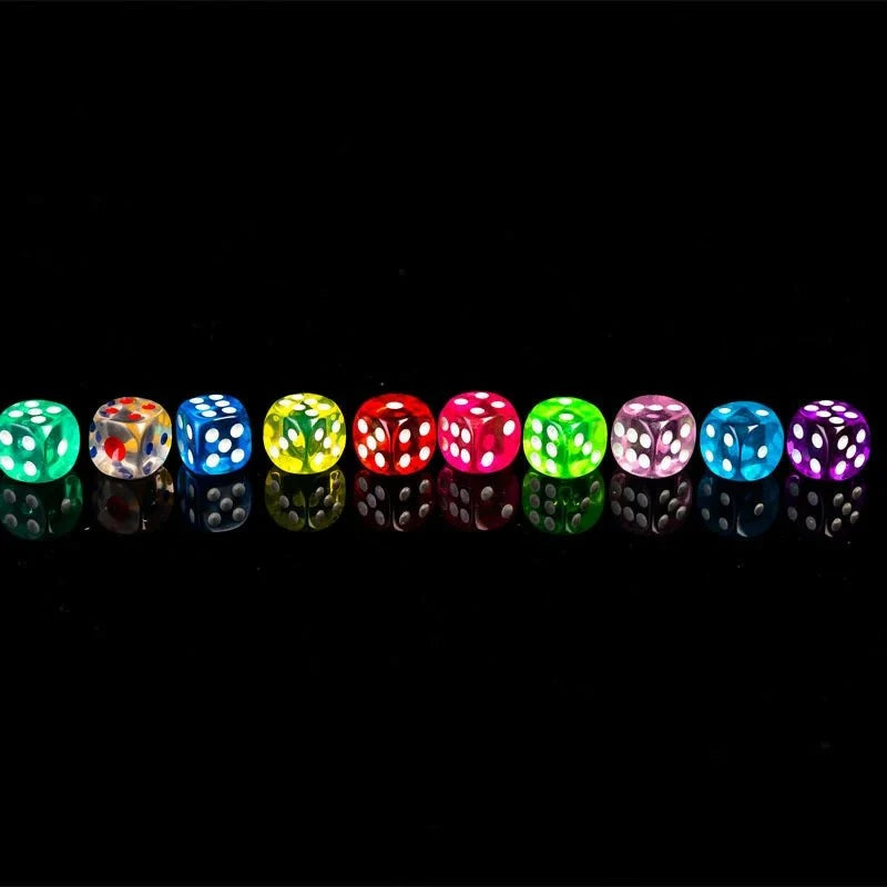 Single-color acrylic rounded transparent 6-sided dice set (10 x D6 dice) + white dots