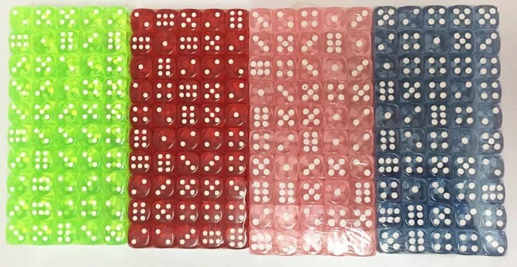 Single-color acrylic rounded transparent 6-sided dice set (10 x D6 dice) + white dots