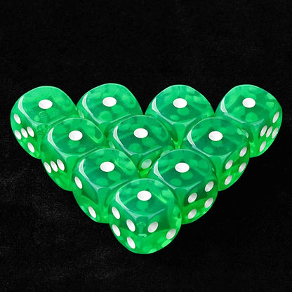 Single-color acrylic rounded transparent 6-sided dice set (10 x D6 dice) + white dots