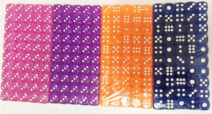Single-color acrylic rounded transparent 6-sided dice set (10 x D6 dice) + white dots