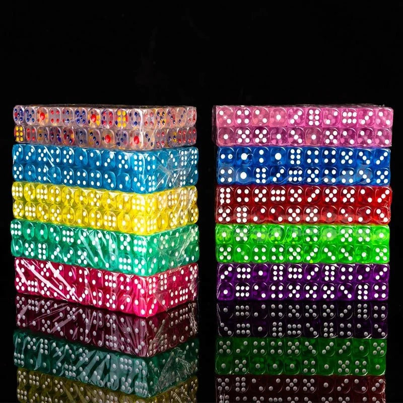 Single-color acrylic rounded transparent 6-sided dice set (10 x D6 dice) + white dots