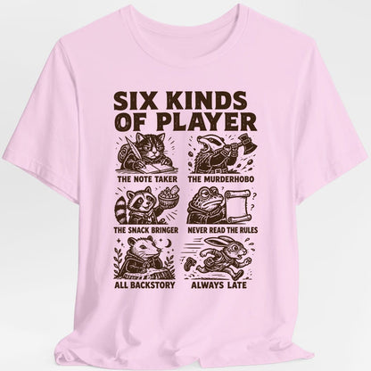 Six Kinds Of Player T-Shirt – Funny D&D T-Shirt | Sunburst RPG