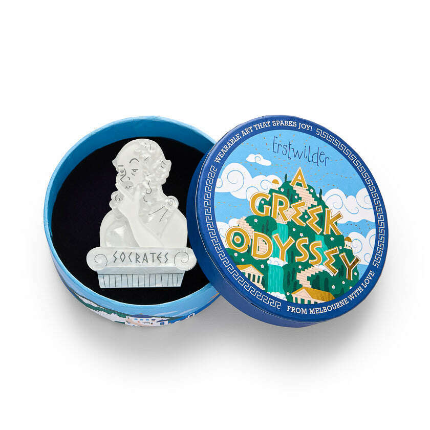 Socratic Method Brooch – Limited-Run Socrates Layered Resin Pin, Greek Odyssey Collection