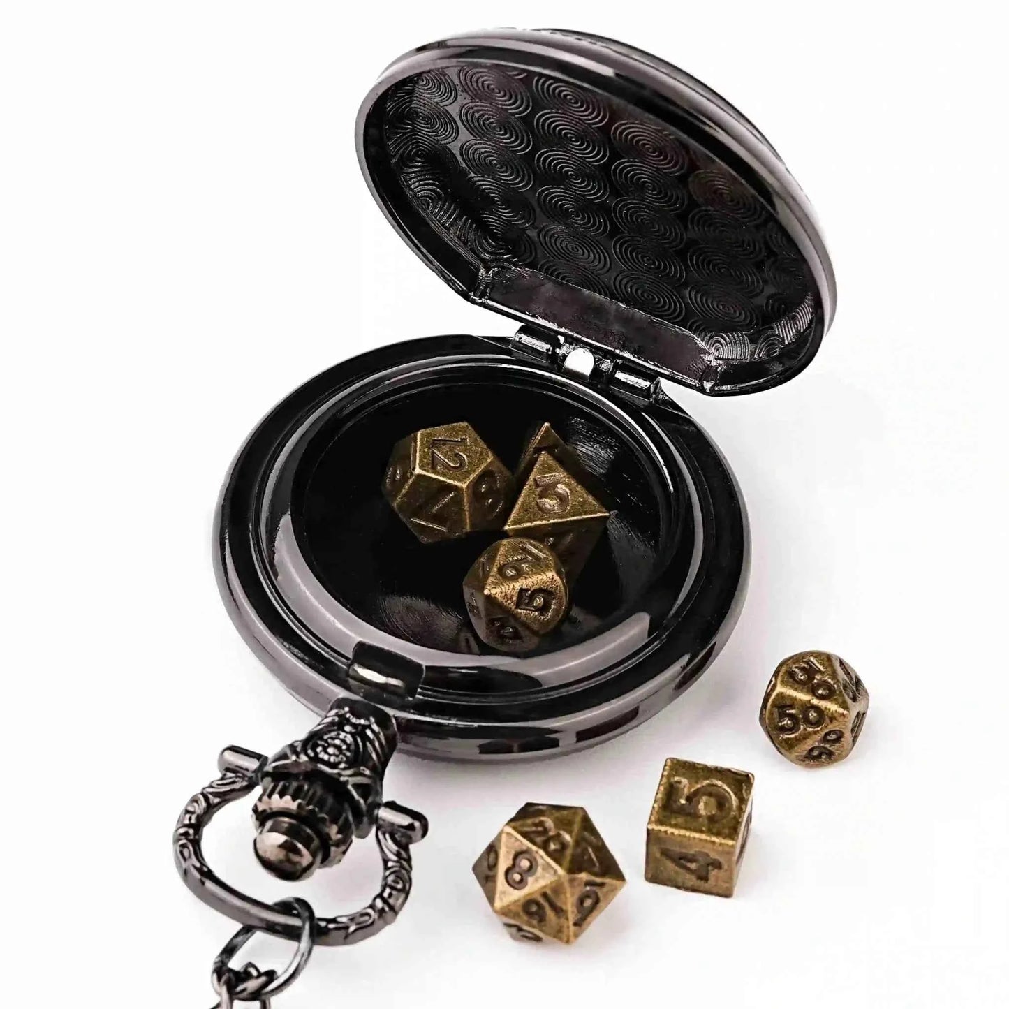 Steampunk DND Metal Dice Black Wolf Necklace | Two-in-one & Pocket Watch