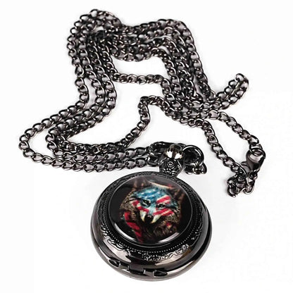 Steampunk DND Metal Dice Black Wolf Necklace | Two-in-one & Pocket Watch