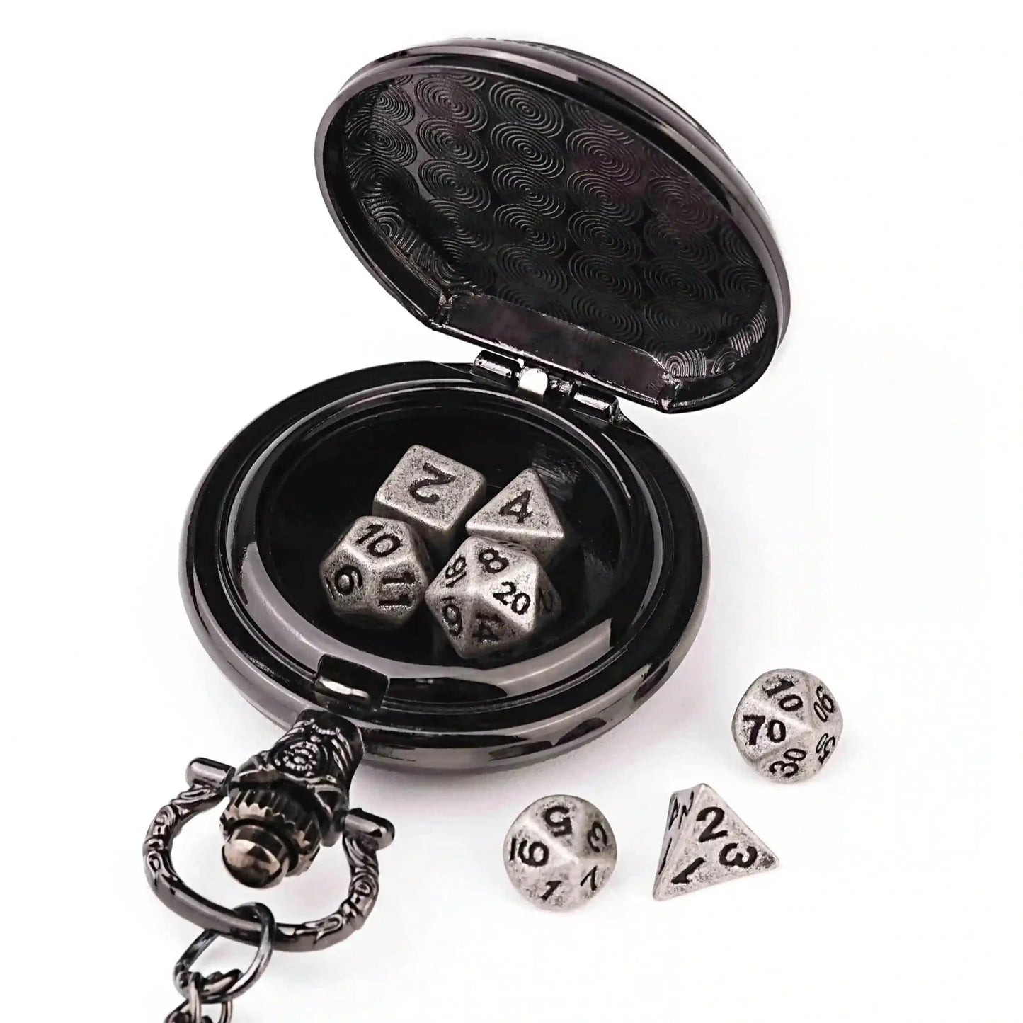 Steampunk DND Metal Dice Black Wolf Necklace | Two-in-one & Pocket Watch