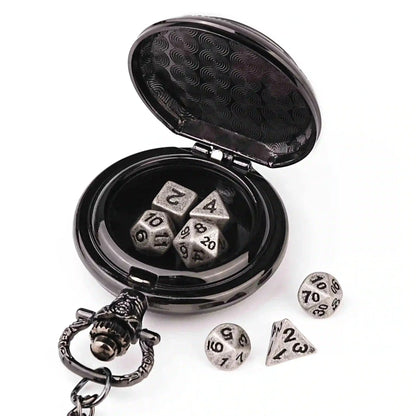 Steampunk DND Metal Dice Black Wolf Necklace | Two-in-one & Pocket Watch