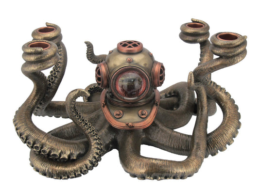 Steampunk Octopus Candelabra - Cold Cast Bronze Taper Candle Holder