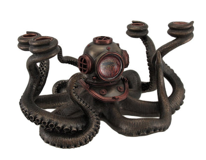 Steampunk Octopus Candelabra - Cold Cast Bronze Taper Candle Holder