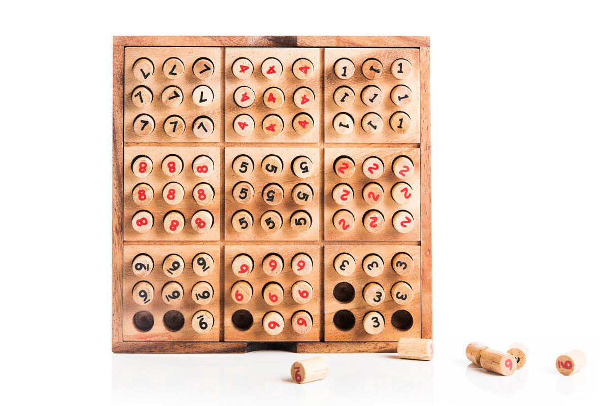 Sudoku Board Set - Wooden Number Peg Logic Puzzle with Storage Box