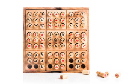 Sudoku Board Set - Wooden Number Peg Logic Puzzle with Storage Box