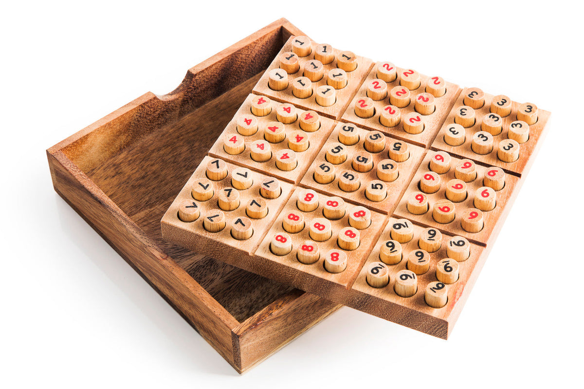 Sudoku Board Set - Wooden Number Peg Logic Puzzle with Storage Box