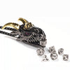 Super cool metal black dragon head dice necklace +mini metal dice set