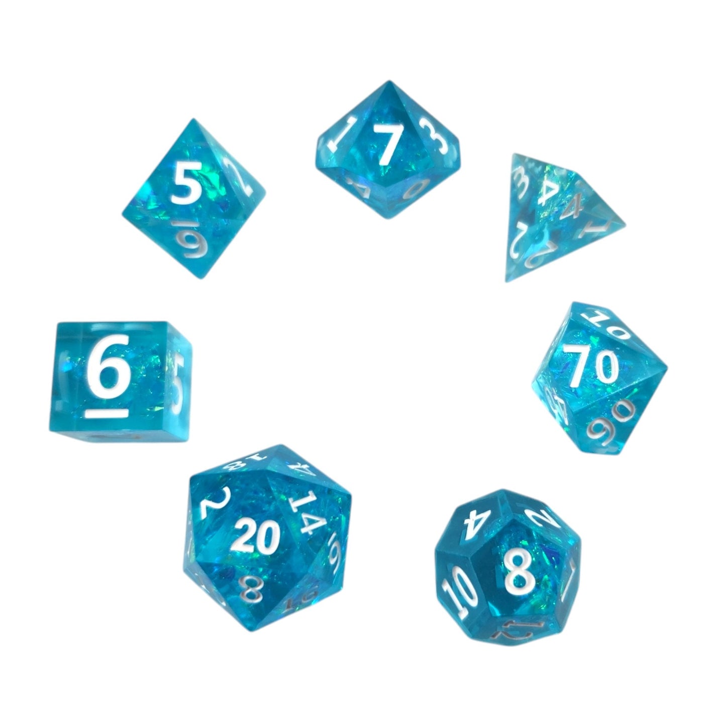 Teal Dice with Iridescent Foil — Sharp Resin