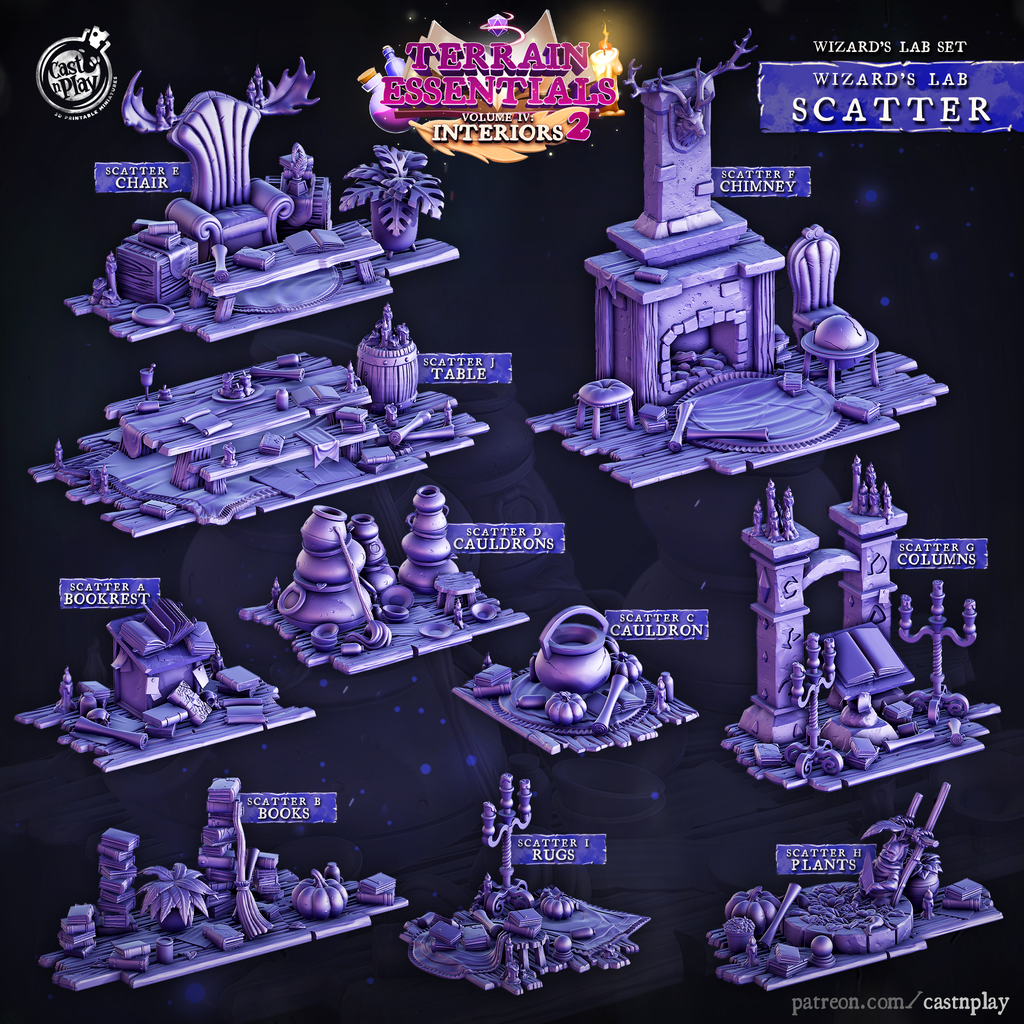 3D Printed Cast n Play Wizard's Lab Scatter Terrain Set 28mm 32mm D&D