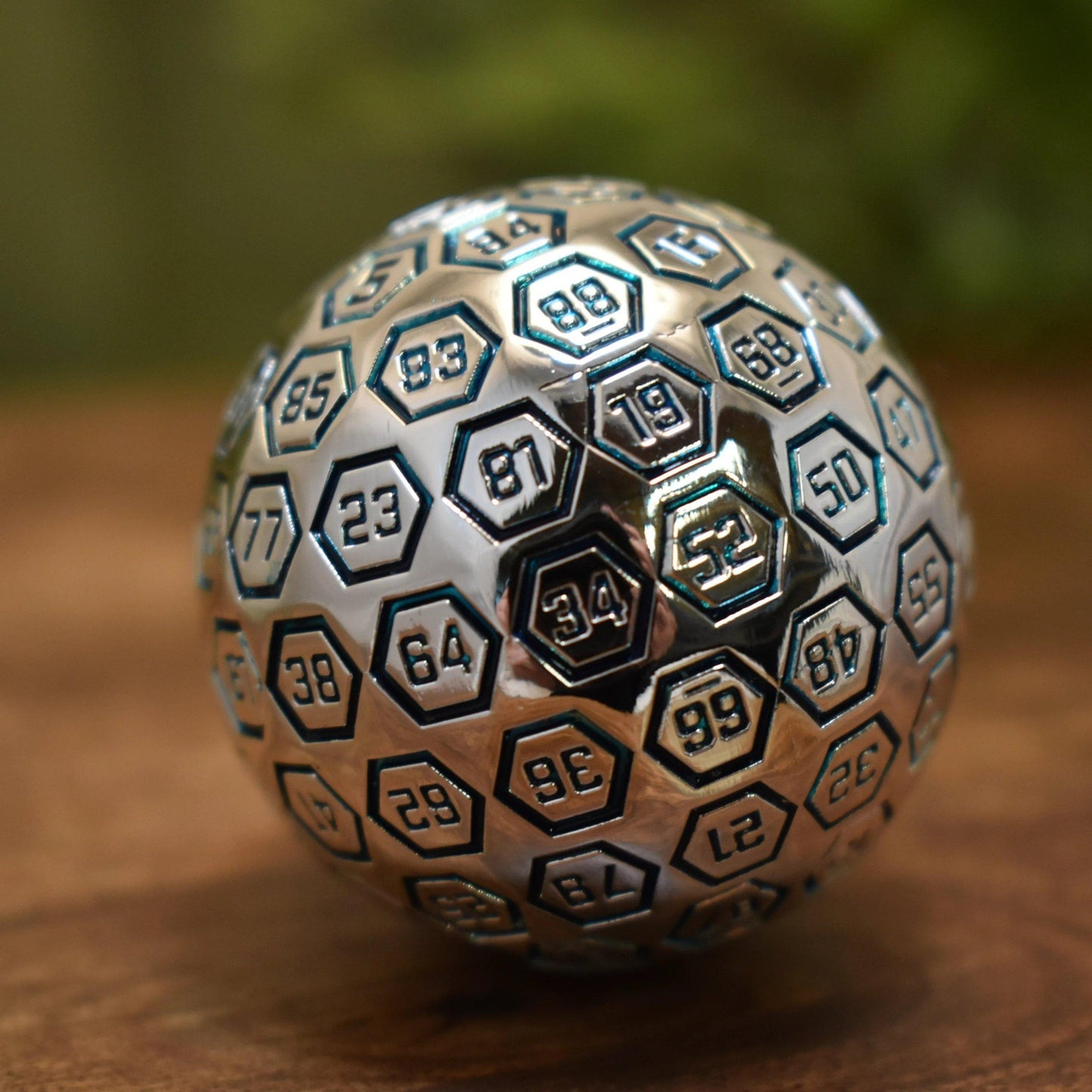The Orb D100 – Aqua and Silver Metal Percentile Die
