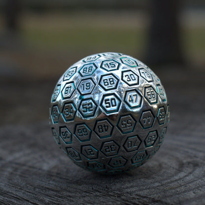 The Orb D100 – Aqua and Silver Metal Percentile Die