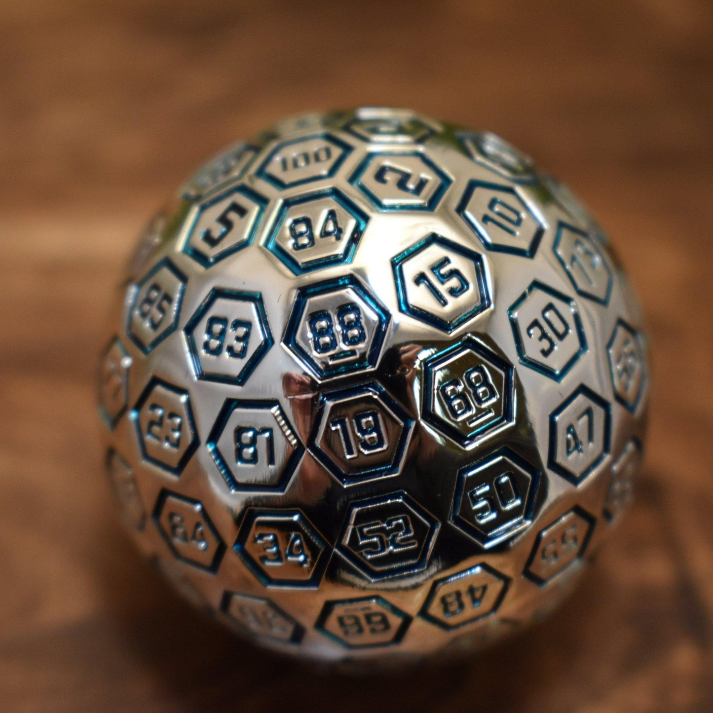 The Orb D100 – Aqua and Silver Metal Percentile Die
