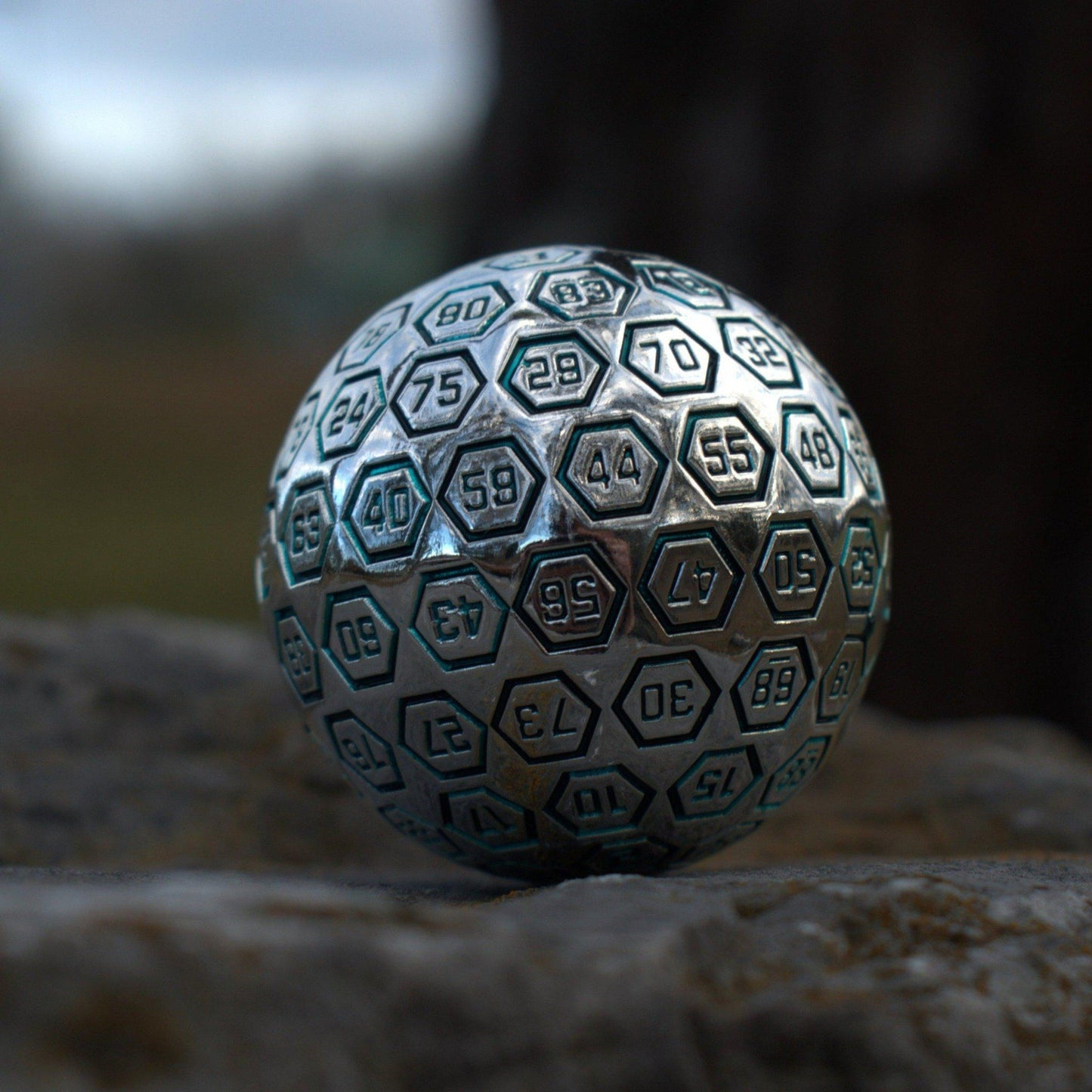 The Orb D100 – Aqua and Silver Metal Percentile Die
