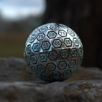 The Orb D100 – Aqua and Silver Metal Percentile Die