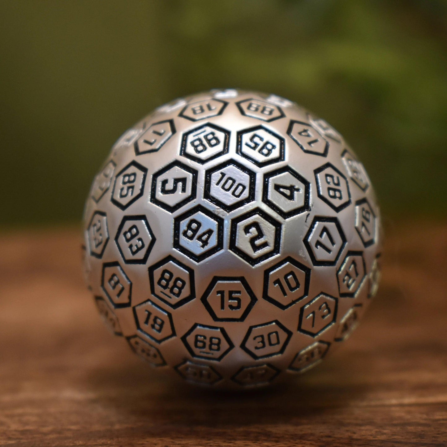 The Orb D100 – Black and Matte Silver Metal Percentile Die