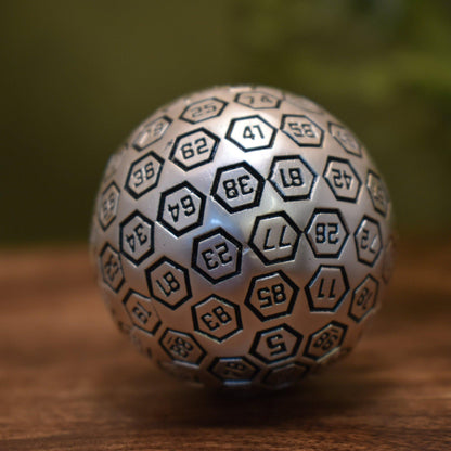 The Orb D100 – Black and Matte Silver Metal Percentile Die