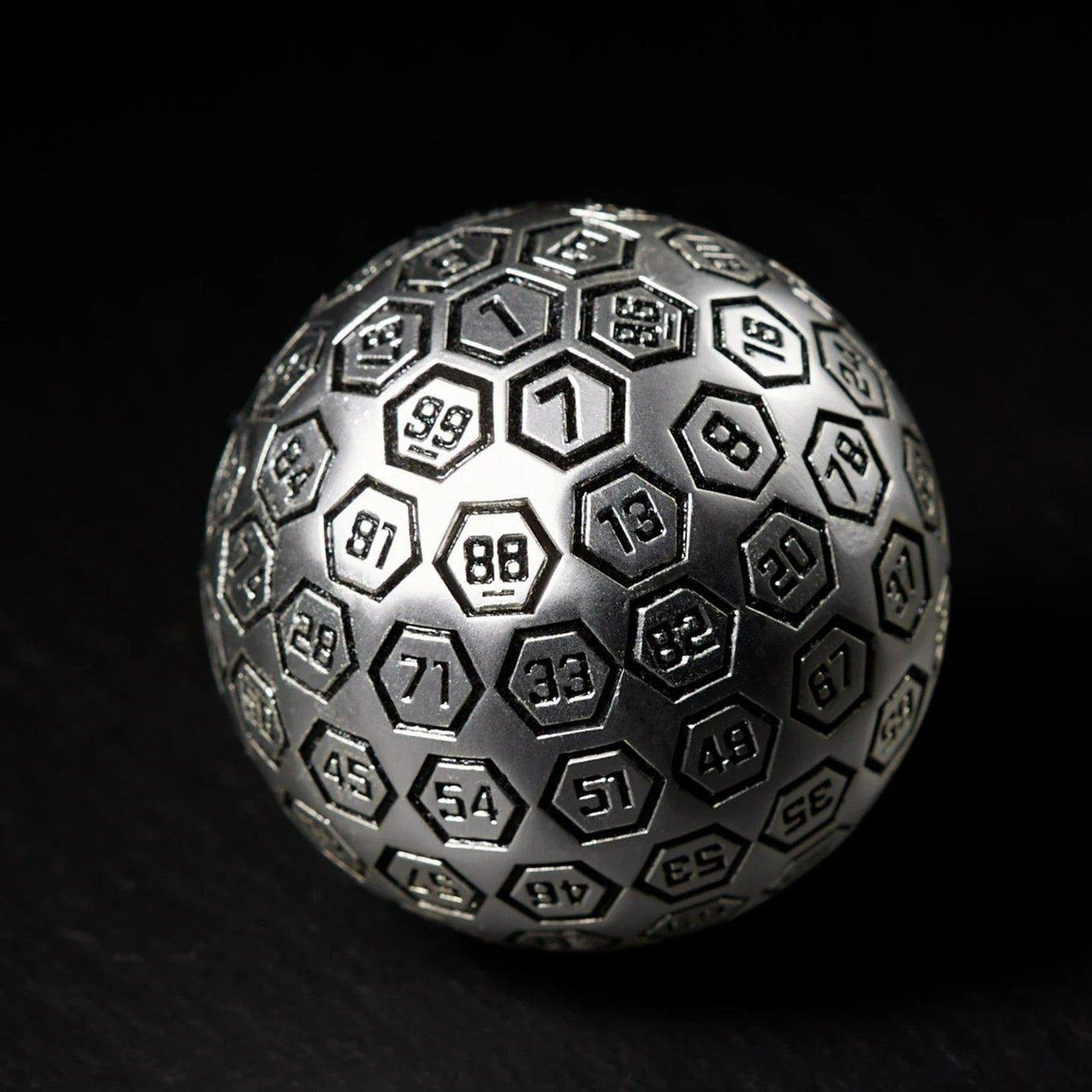 The Orb D100 – Black and Matte Silver Metal Percentile Die