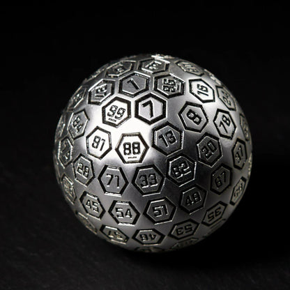 The Orb D100 – Black and Matte Silver Metal Percentile Die