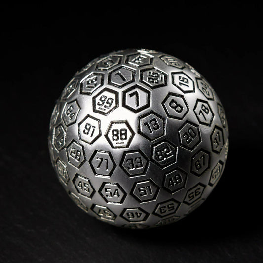 The Orb D100 – Black and Matte Silver Metal Percentile Die