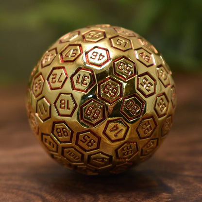 The Orb D100 – Red and Gold Metal Percentile Die