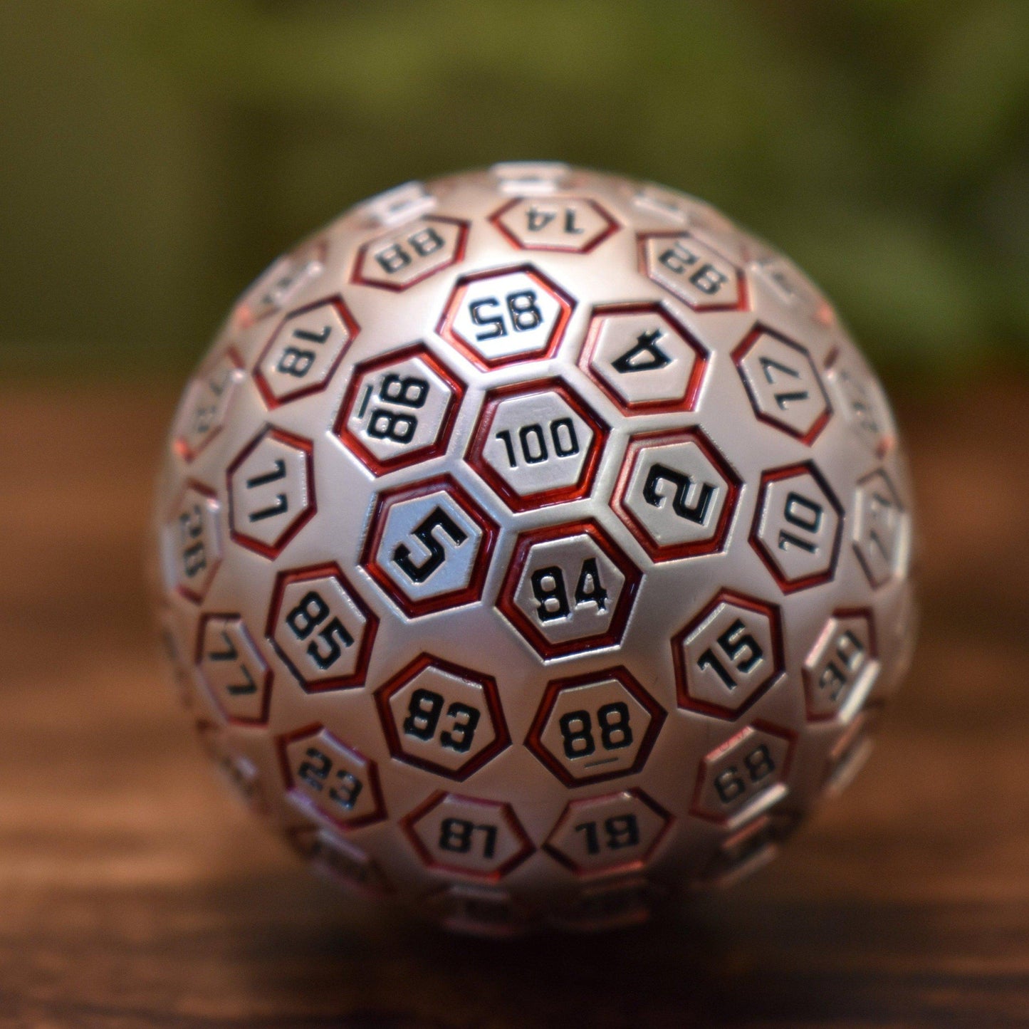 The Orb D100 – Red and Matte Silver Metal Percentile Die
