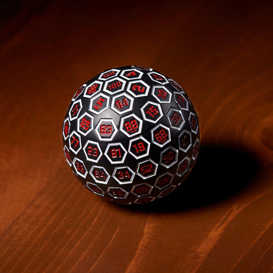 The Orb D100 – White, Red, and Black Metal Percentile Die
