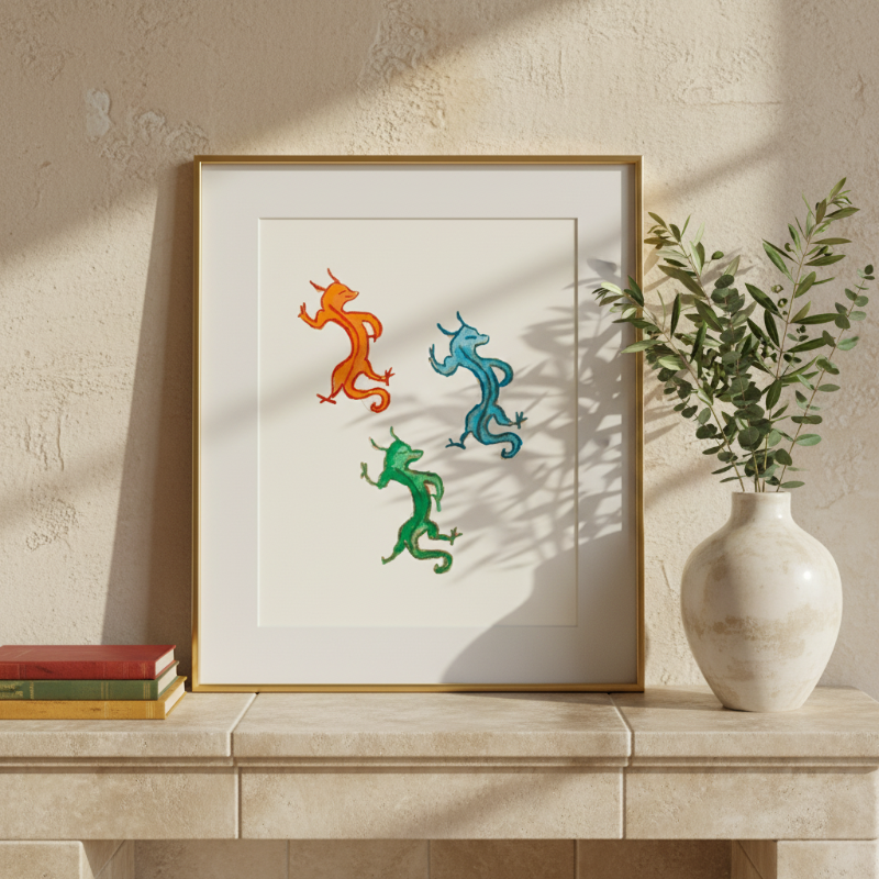 Three Dancing Dragons Fine Art Print Medieval Folklore Decor