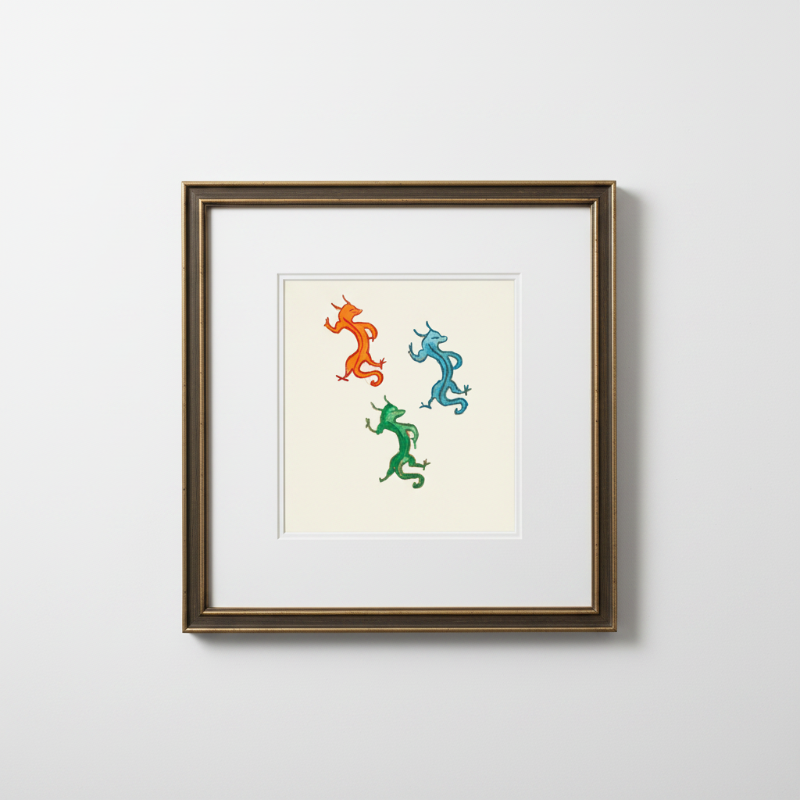 Three Dancing Dragons Fine Art Print Medieval Folklore Decor