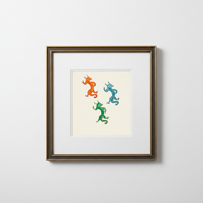 Three Dancing Dragons Fine Art Print Medieval Folklore Decor