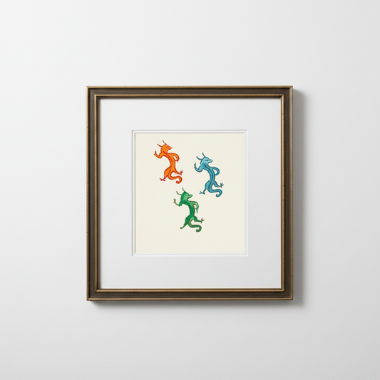 Three Dancing Dragons Fine Art Print Medieval Folklore Decor