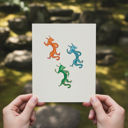Three Dancing Dragons Fine Art Print Medieval Folklore Decor
